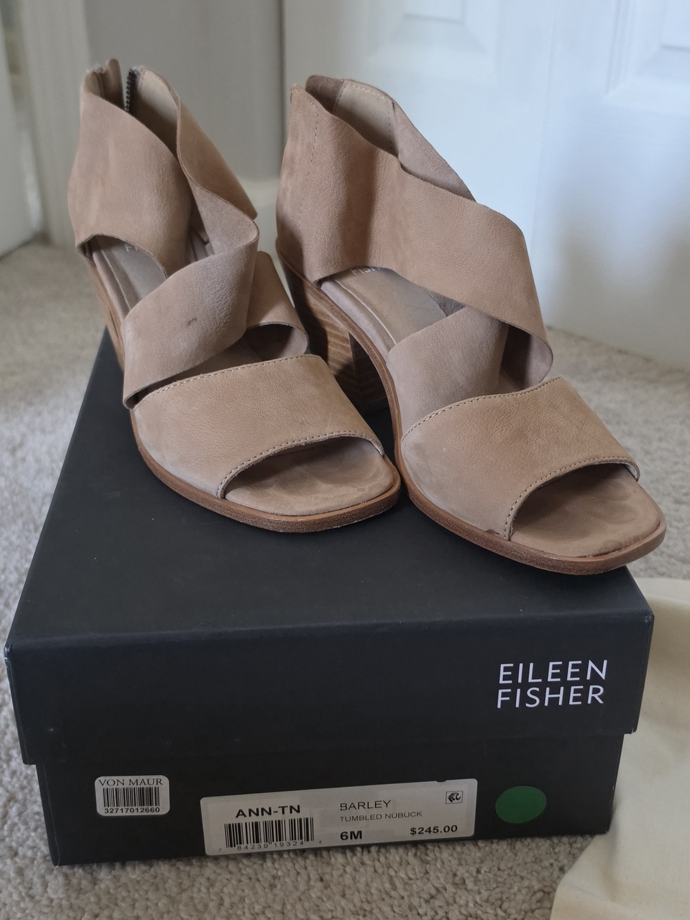 Eileen Fisher Barley Tumbled Nubuck Open-Toe Wedge Sandals